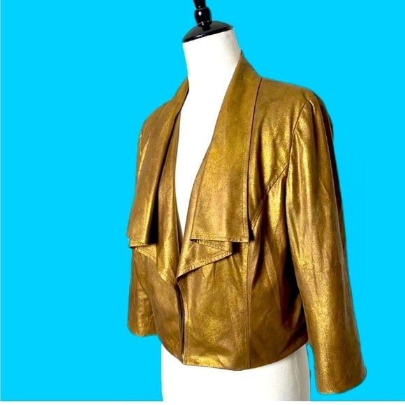 Cache Jackets & Blazers - EUC Cache Bronze Gold Metallic Crop Jacket Small holiday,concert,glam,color pop